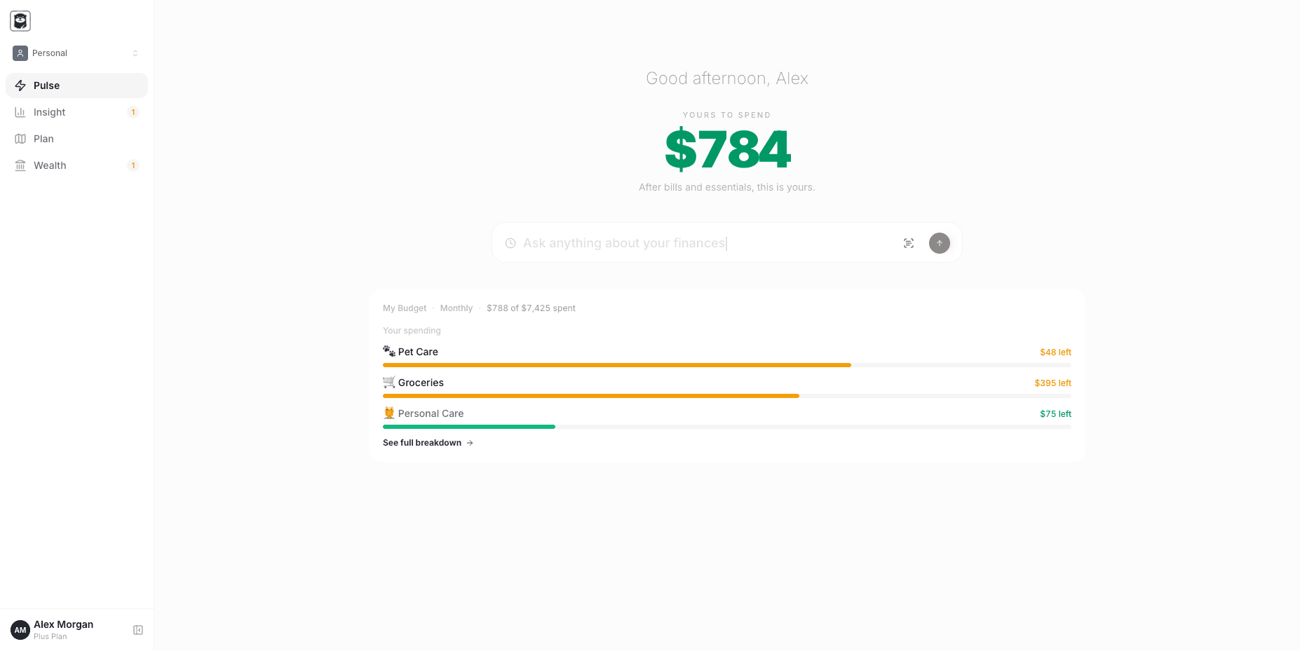 deezbills Pulse showing your safe-to-spend number