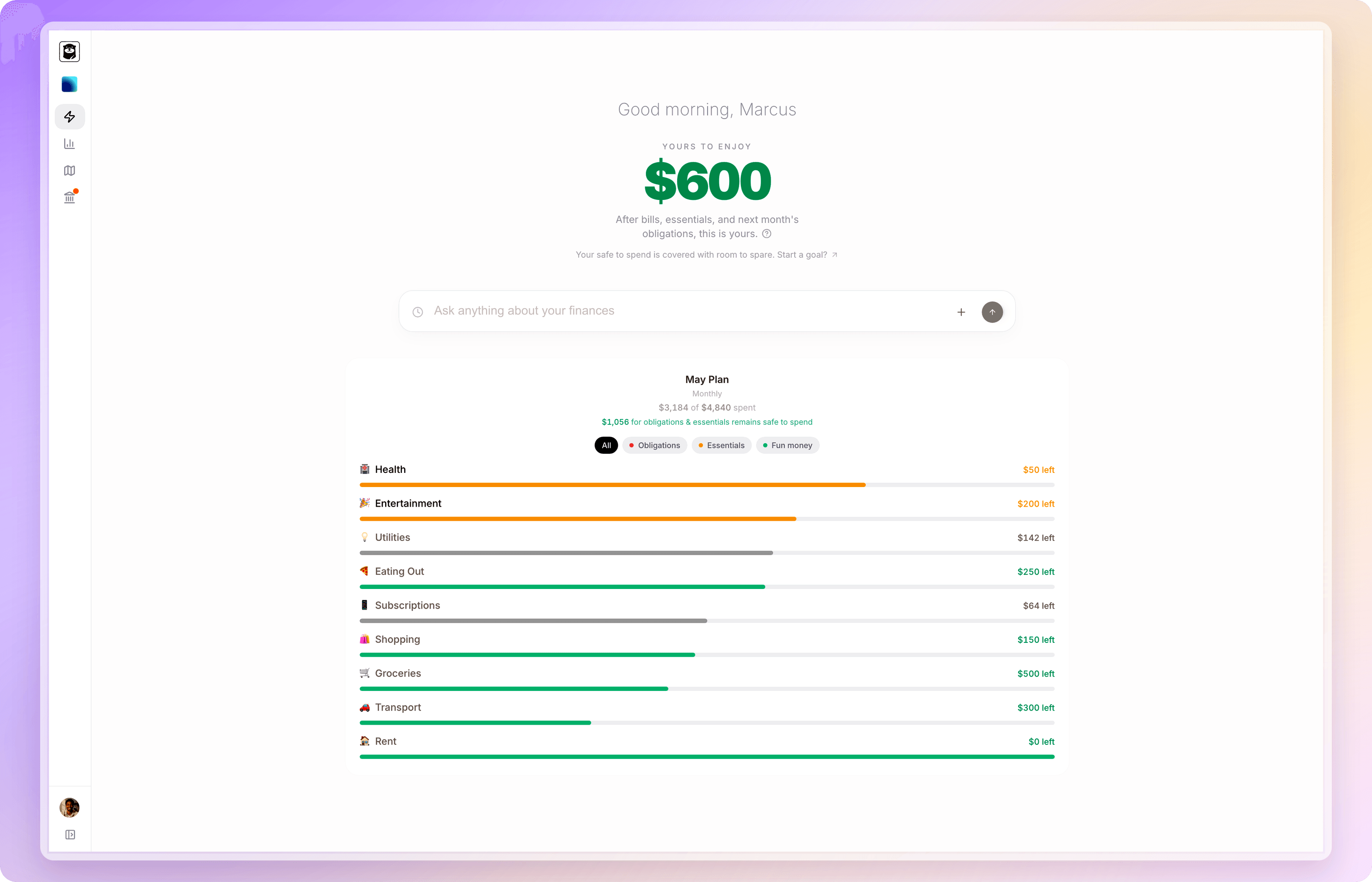 deezbills Pulse with the safe-to-spend number front and center